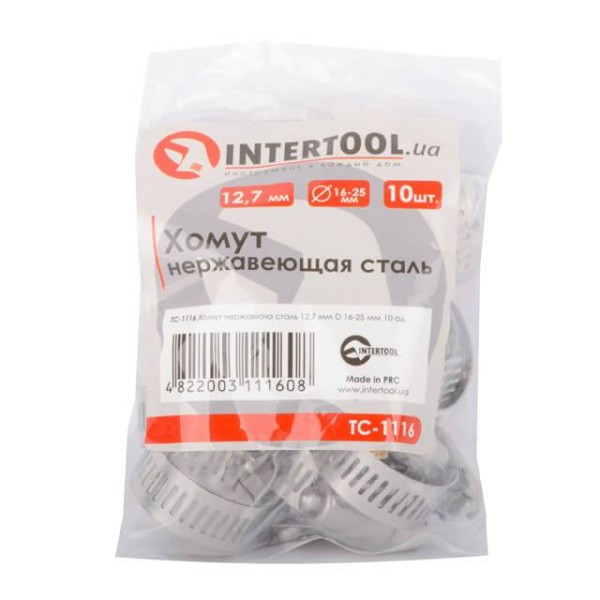 Хомут нержавіюча сталь 12,7 мм, D - 16-25 мм INTERTOOL TC-1116