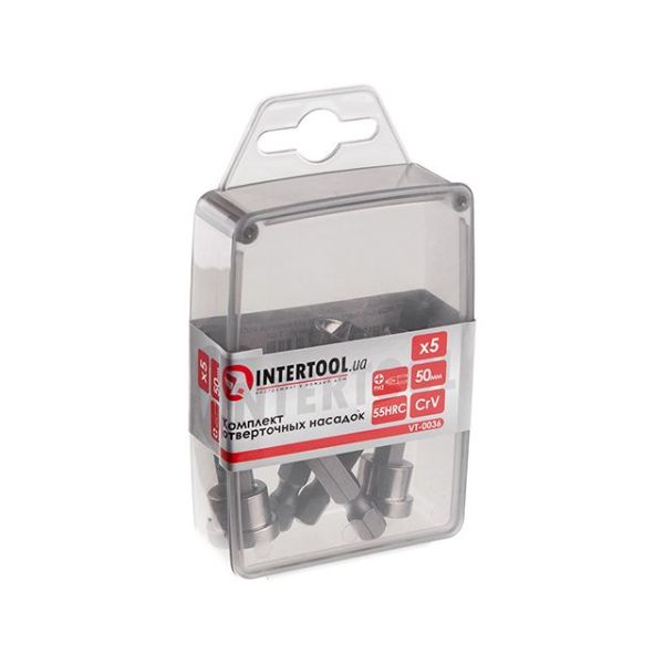 Комплект насадок для викруток з обмежувачем PH2x 50 мм уп., 5 од. INTERTOOL VT-0036