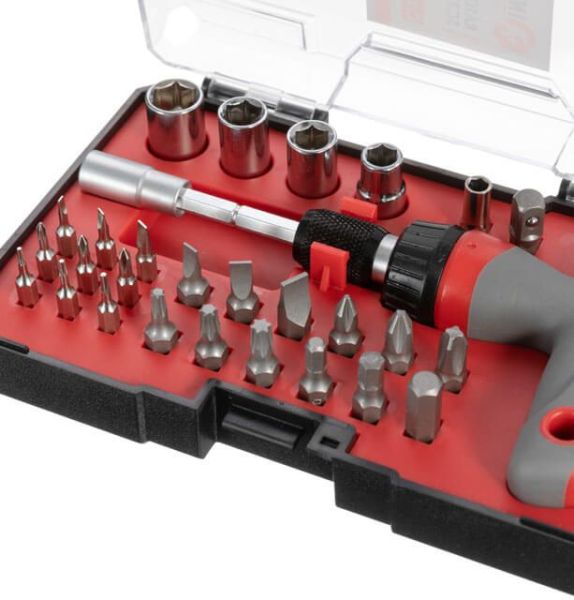 Викрутка Т-подібна з храповим механізмом і комплектом насадок 29 од. INTERTOOL VT-3330