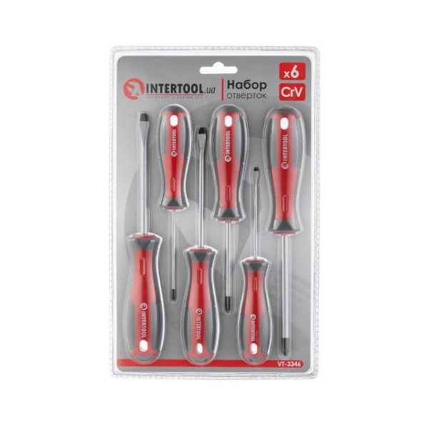 Набір викруток 6 од (LS3.0 * 75мм, SL5.0 * 100мм, SL6.0 * 100мм, PH0 * 75мм, PH1 * 75мм, PH2 * 100мм) INTERTOOL VT-3346