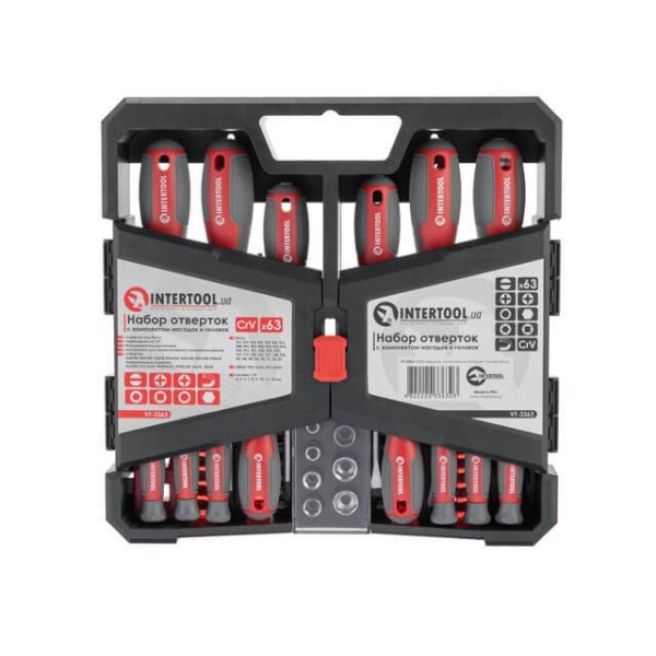 Набір викруток з комплектом насадок і головок 63 од. INTERTOOL VT-3363