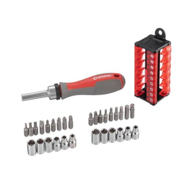 Викрутка з храповим механізмом та комплектом насадок 31 од. INTERTOOL VT-3374