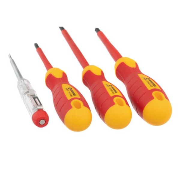 Набір ізольованих викруток з викруткою-індикатором, 4 од VDE (SL1.0 * 5.5 * 125мм, PH1 * 80мм, PH2 * 100мм, викрутка індикатор.), STORM INTERTOOL VT-3604