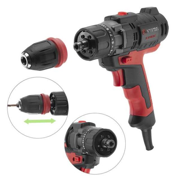 Дриль-шурупокрут електричний 420 Вт, 0-500/0-1800 об/хв., 0.8-10 мм, макс. 20 Nм, знімний патрон INTERTOOL WT-0110