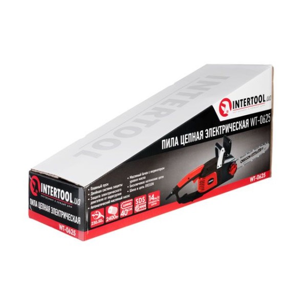 Пила ланцюгова електрична 2400 Вт, шина 40 см, плавний пуск, SDS-система натяжіння ланцюга INTERTOOL WT-0625