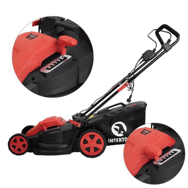 Газонокосарка електрична 1,8 кВт, 230 В, ~50 Гц, 3200 об/хв, ширина захвату 400 мм, висота зрізу 25-75 мм, контейнер 40 л, STORM INTERTOOL WT-2265