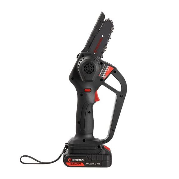 Міні-пилка ланцюгова акумуляторна 20 В, шина 10 см, 4 м/с, літій-іон, 2.0 Ач, ЗП 2А, STORM INTERTOOL WT-9109