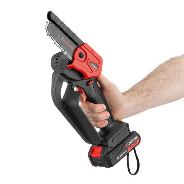 Міні-пилка ланцюгова акумуляторна 20 В, шина 10 см, 4 м/с, літій-іон, 2.0 Ач, ЗП 2А, STORM INTERTOOL WT-9109