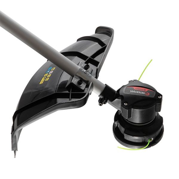 Тример акумуляторний з безщітковим двигуном 40 В (2х20 В), 6000 об/хв, діаметр обертання диска/ліски 255/350 мм, котушка + 3-х зубчастий ніж, без ЗП та АКБ, STORM INTERTOOL WT-9213