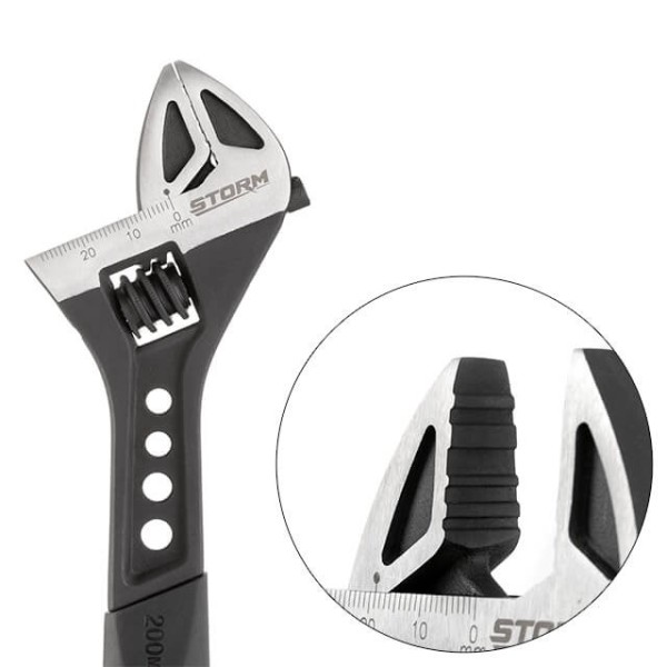 Ключ розвідний 200 мм кований, рукоятка TPR, HRC 40 ~ 50, Cr-V STORM INTERTOOL XT-0075