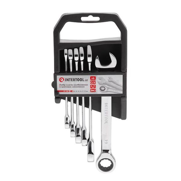 Набір ключів комбінованих із тріскачкою 6 од., 8-19 мм, CrV, PROF DIN3113 INTERTOOL XT-1301
