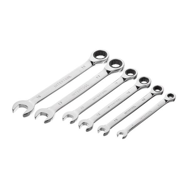 Набір ключів комбінованих із тріскачкою 6 од., 8-19 мм, CrV, PROF DIN3113 INTERTOOL XT-1301