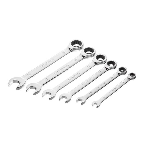 Набір ключів комбінованих з храповим механізмом 6 од., 8-19 мм, Cr-V; PROF DIN3113 INTERTOOL XT-1302