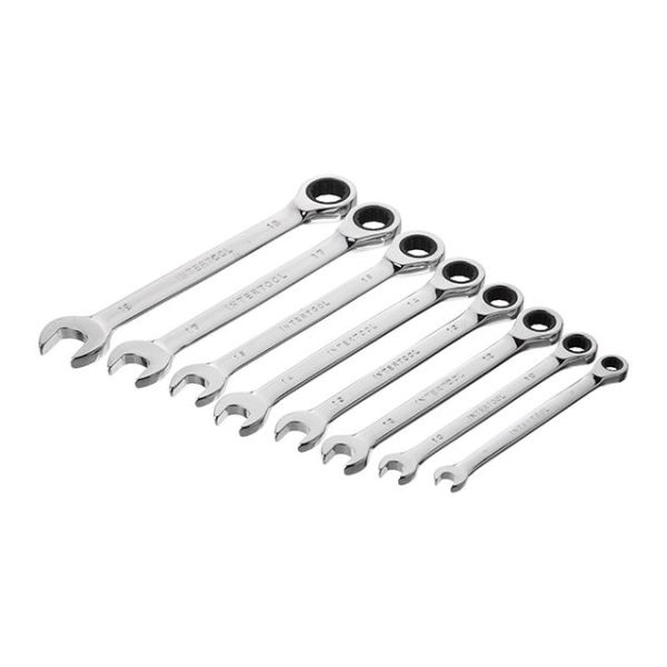 Набір ключів комбінованих з храповим механізмом 8 од., 8-19 мм, Cr-V; PROF DIN3113 INTERTOOL XT-1303