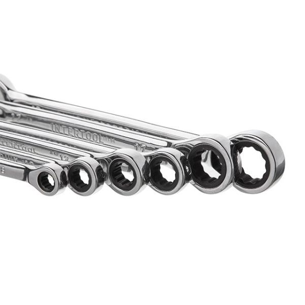Набір ключів комбінованих з храповим механізмом 8 од., 8-19 мм, Cr-V; PROF DIN3113 INTERTOOL XT-1303
