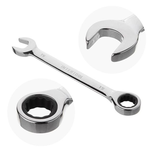 Набір ключів комбінованих з храповим механізмом 12 од., 8-19 мм, Cr-V; PROF DIN3113 INTERTOOL XT-1305