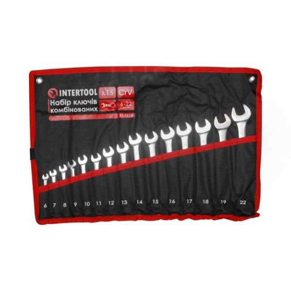 Набір ключів комбінованих 15 од., 6-22 мм, PROF, чохол INTERTOOL XT-1514