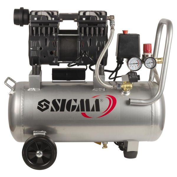 Компресор двоциліндровий безмасляний 1.1кВт 1400об/хв 160л/хв 8бар 58дБ 24л SIGMA (7042521)