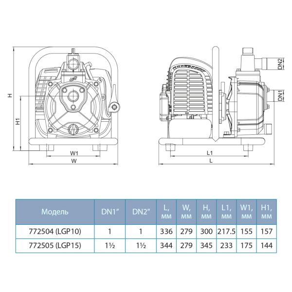 Мотопомпа 1.6 к.с. Hmax 35м Qmax 6м³/год (2-х тактний) LEO LGP10 (772504)