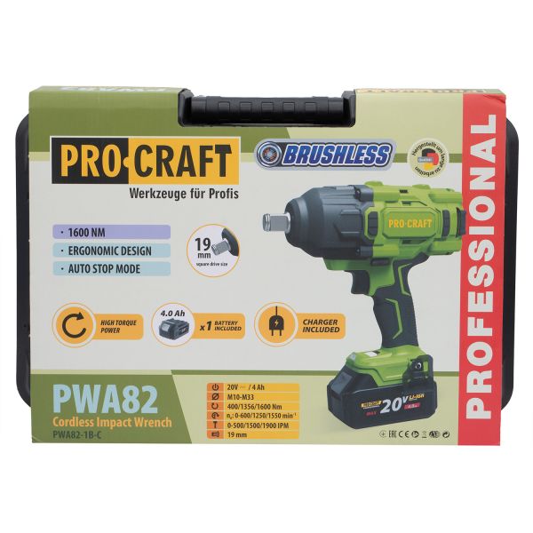 Акумуляторний гайковерт Procraft PWA82 Кейс (з 1 АКБ та ЗП)