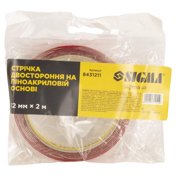 Стрічка двостороння на піноакриловій основі 12мм×2м SIGMA (8431211)