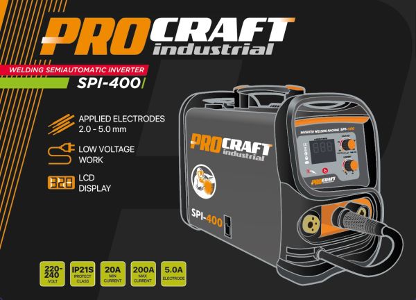 Інверторний напівавтомат зварювальний Procraft industrial SPI400 new