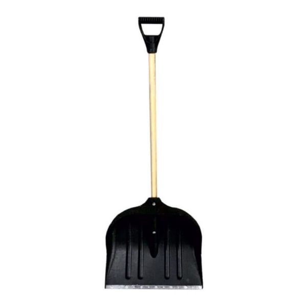 Лопата для снігу/зерна пластикова з оцинкованою планкою Standard 395×395мм з дерев'яним держаком (чорна) GRAD (5046565)