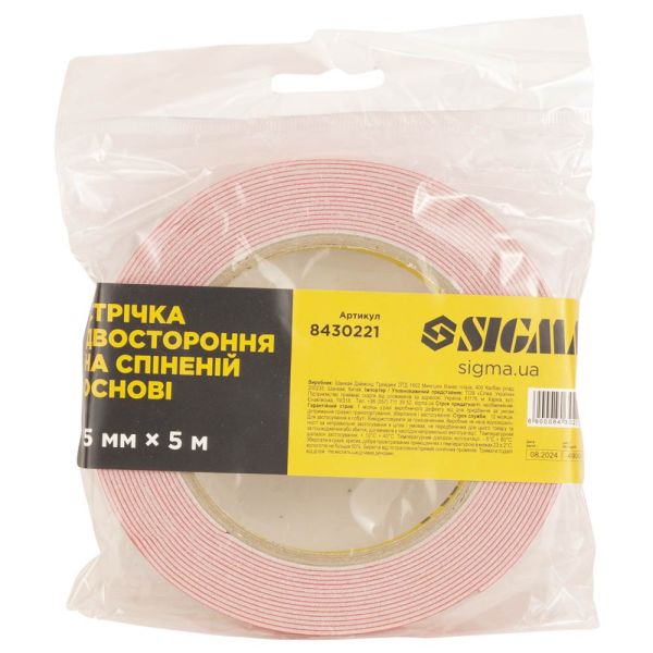 Стрічка двостороння на спіненій основі 15мм×5м SIGMA (8430221)