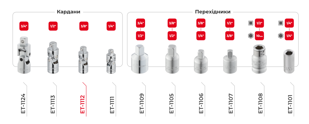 Лінійка перехідників та карданів