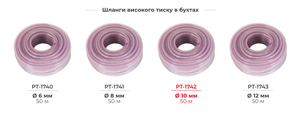 Лінійка шлангів в бухтах