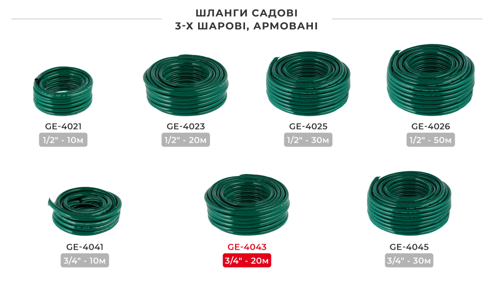 Лінійка шлангів в бухтах 3 шарових