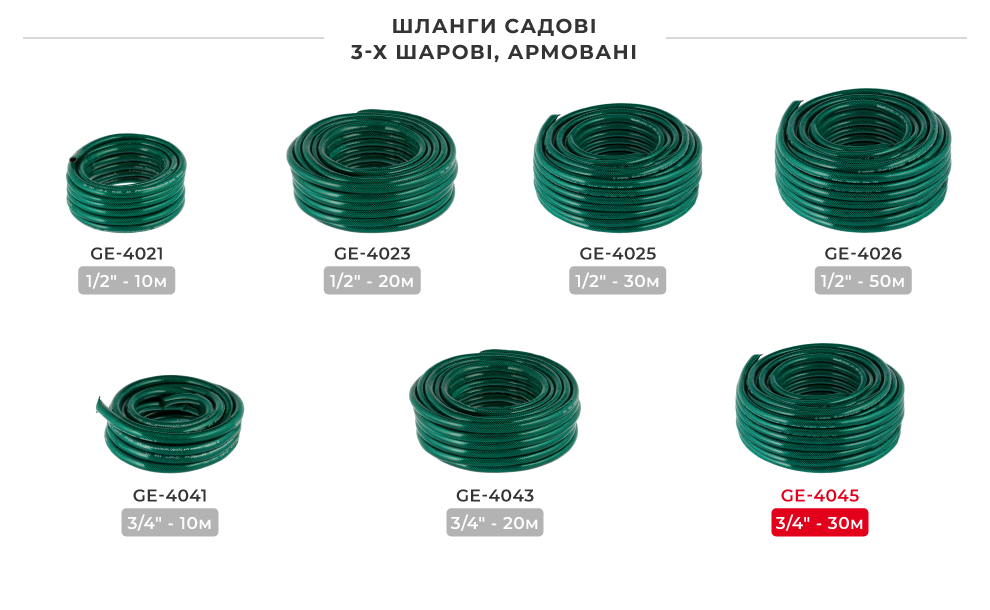 Лінійка шлангів в бухтах 3 шарових