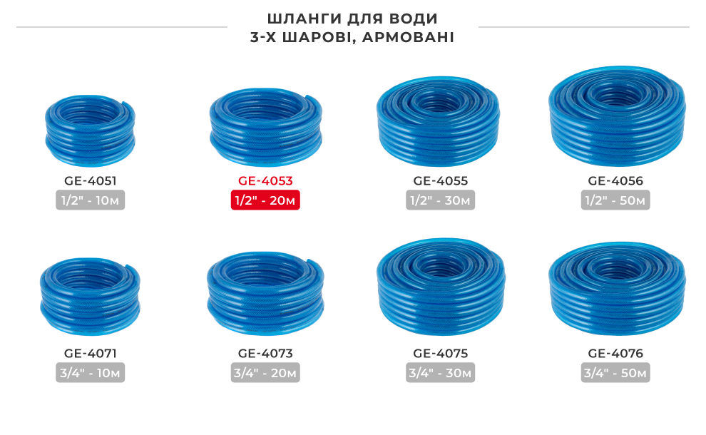 Лінійка шлангів в бухтах 3-х шарових