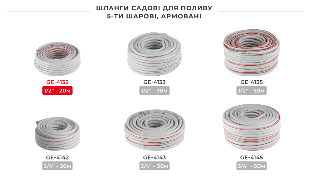 Лінійка шлангів в бухтах 4-х шарових