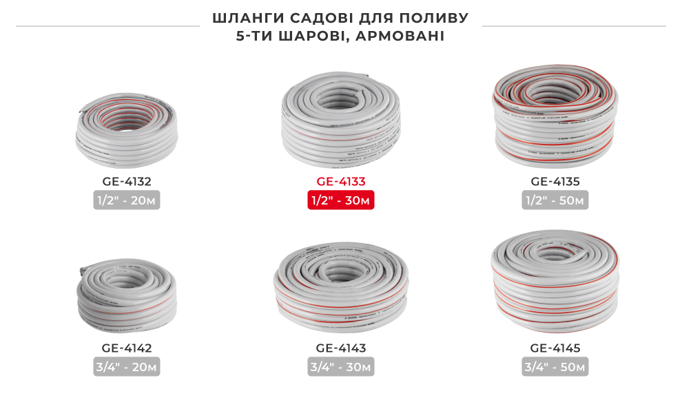 Лінійка шлангів в бухтах 5-ти шарових