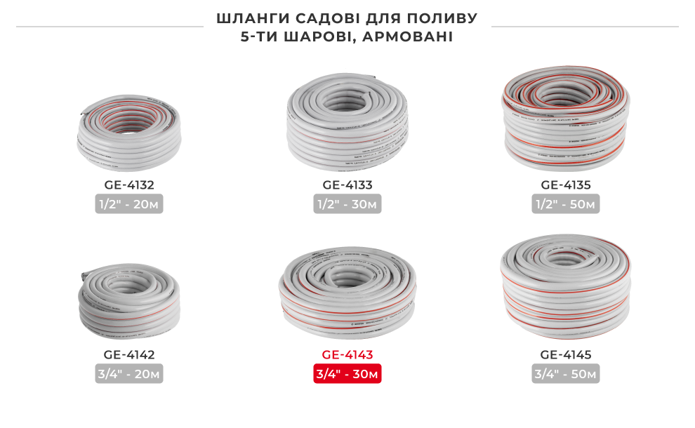 Лінійка шлангів в бухтах 4-х шарових