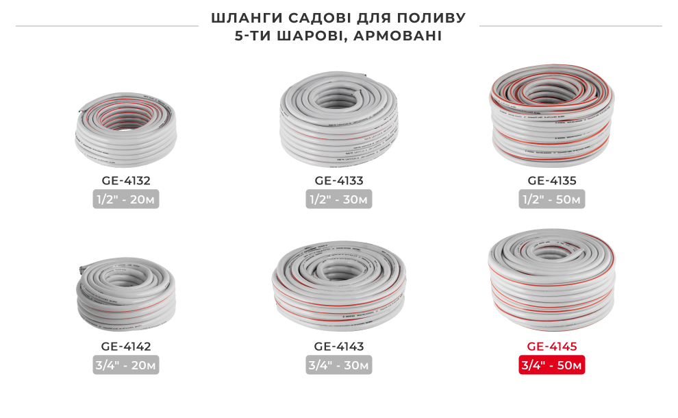 Лінійка шлангів в бухтах 4-х шарових