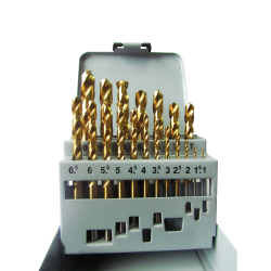 Набір свердел п/м 1-10мм 19шт HSS-TiN коробка метал