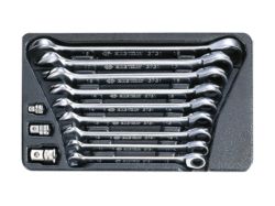 Набір ключів ріжково-накидних з трищіткою 12 одиниць 10-19 мм та перехідники на 1/4", 3/8", 1/2"