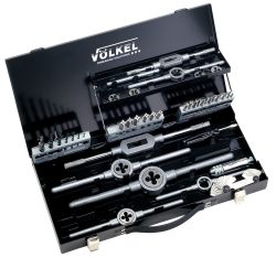 Набір мітчиків, плашок та свердел М 3-12 + тримачі; HSS-E; ліве різьблення, 43 предмети VOLKEL 49171