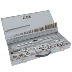 Набір мітчиків комплектних та плашок М3-М20, 54 предмети, металевий кейс HSS-G VOLKEL 49201