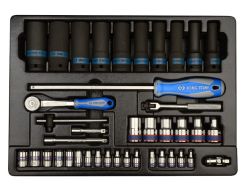 Набір головок глубоких ударних, Е-головки 1/2" - 1/4", трищітка