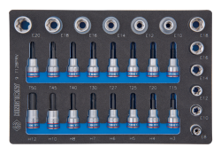 Набір торцевих насадок та головок 1/2"&3/8", TORX, HEX, Е6-Е20,  28 одиниць