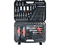 Набір головок торцевих YATO з квадр. 1/2", 3/8", 1/4" з устаткув, викр насадки, комбін ключі, 198 ел