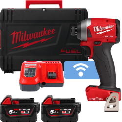 Гвинтокрут акумуляторний 1/4" HEX MILWAUKEE, M18 ONEID2-502X, 226Нм (+ заряд.пр.,2 акум.Х5Аг,HDкейс)