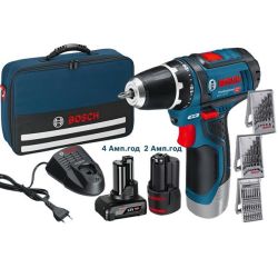 Акумуляторний дриль-шуруповерт Bosch Professional GSR 12V-15, 4Ah + 2Ah + Набір біт + свердла, в кейсі (0.615.990.G6L)