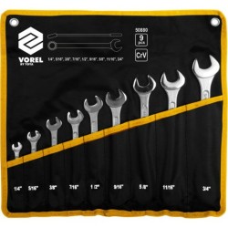 Ключі ріжково - накидні VOREL Cr-V на плахті: дюймові 1/4