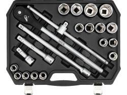 Набір головок торцевих YATO : квадрат 3/4", 16 гол- М19-50 мм з інструментами, 21 елем. [1]