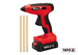Пістолет клейовий акумуляторний YATO: Li-Ion 18В 2 Ач, для стержнів Ø11 мм, 25 г/хв + 3 стержня [10]