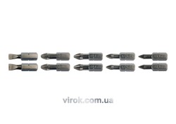 Набір насадок викруткових YATO : SL5, SL6, PH1/1, PH2/2, PZ1/1, PZ2/2, L= 25 мм. 10 шт. [25/200]